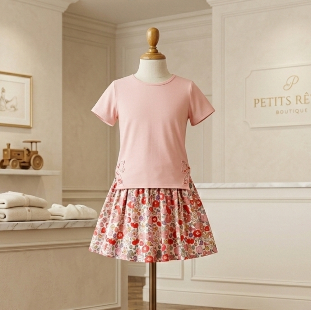 Adorable Sweetness Peach Bow Floral Skort Set